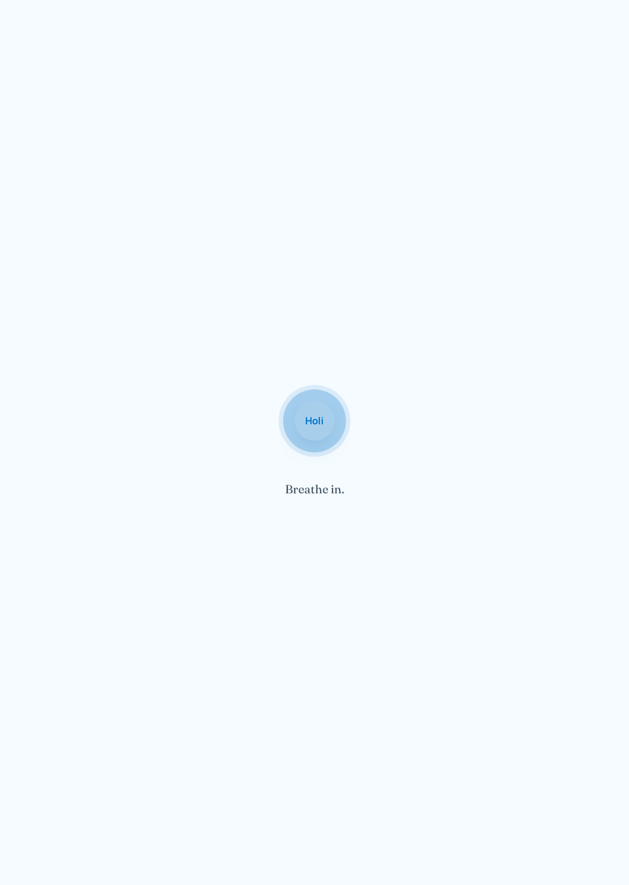 Holi Wellness app landing page with a calm blue loading screen and wellness journey messaging.